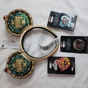 NWT Disney Parks Marvel Black Panther Wakanda Forever Mickey Mouse Ears and Pins